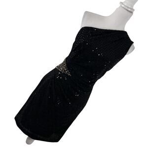 NWT@$60! JACKIE JON, NEW YORK! BLACK STRETCH, SEQUINNED 1 SHOULDER DRESS! SZ 10